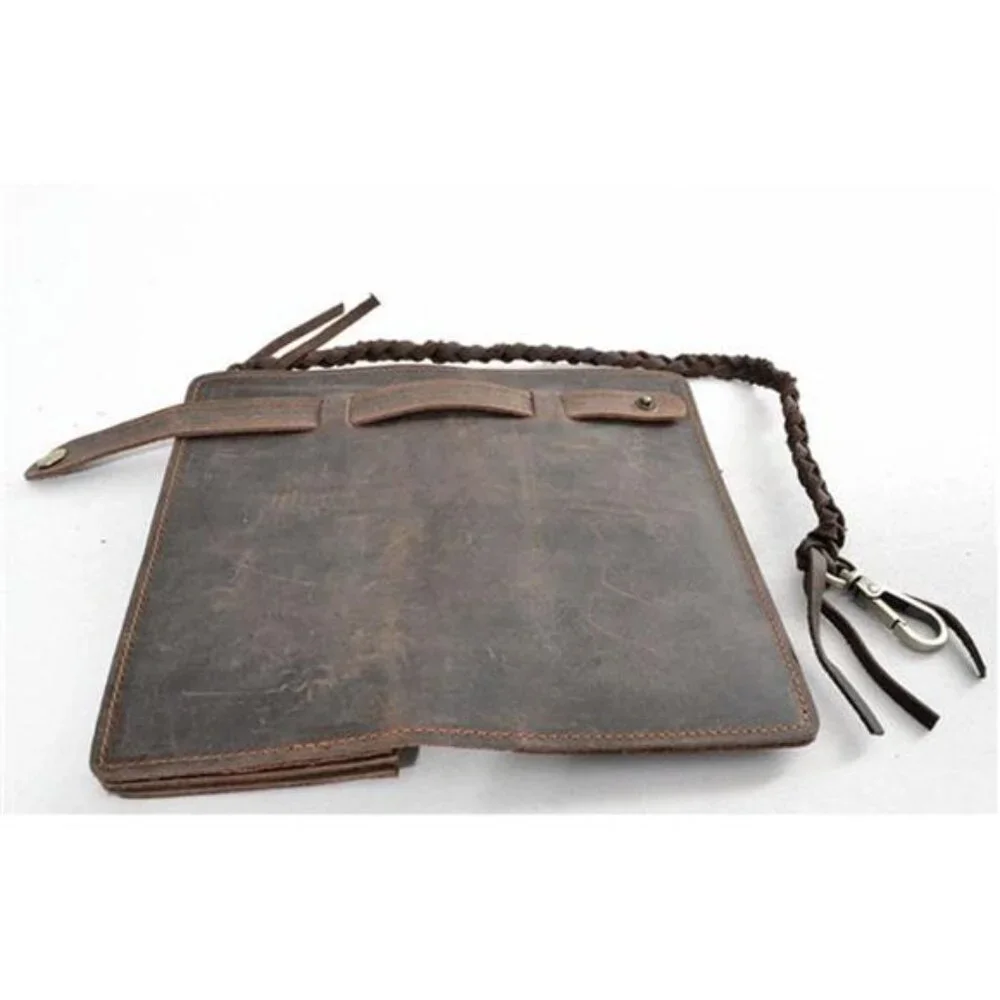 Mens Wallet with Chain Leather Long Bifold Trucker Wallet Vintage Biker Money